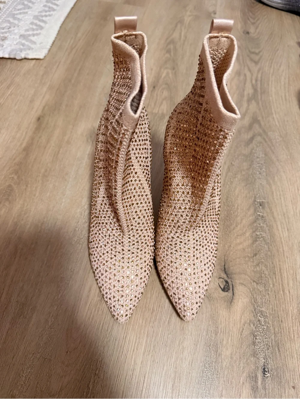 Women's Blush Rhinestone Pointed Toe Stretch Sock Booties